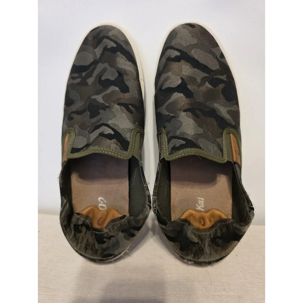 Olukai Lae'ahi Pa'i Men's Slip-On Boat Loafers Green Camo Lightweight Size 13